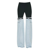 Stitching Jeans High Waist Straight Wide Leg Advanced Personality Chic Pants